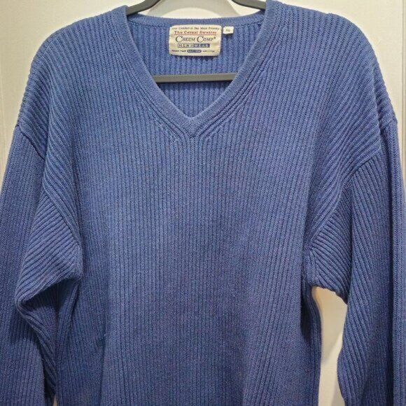 Vintage Creem Comp Menswear Blue Knit V-Neck Sweater XL - Picture 9 of 13